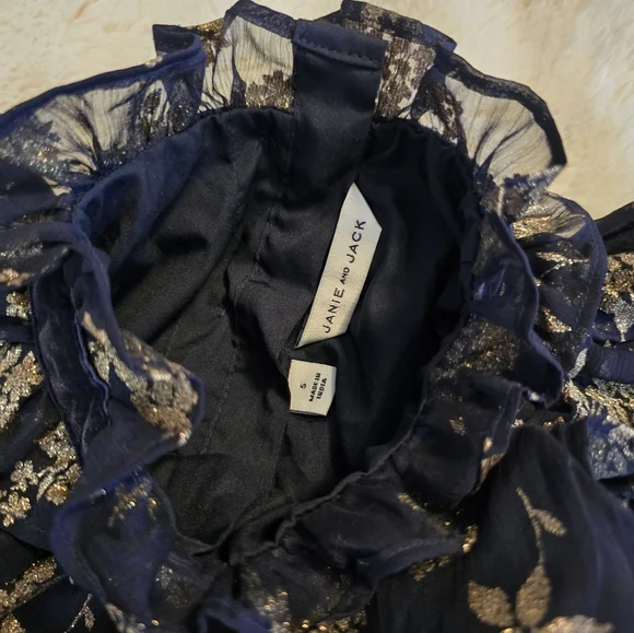 Janie and Jack Girl Dark Marine Glitter Floral Chiffon Dress - Picture 5 of 9